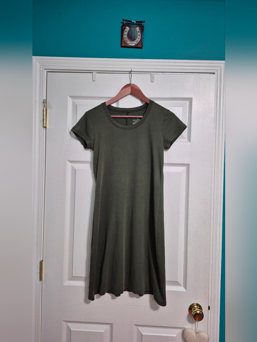 Fair Indigo 100% Organic All-Cotton Scoop Neck T-Shirt Dress - Olive Green